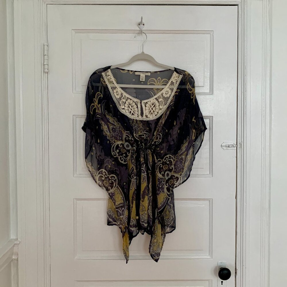 Trinity Anthropologie 100% Silk Multicolor Paisley Silk Kaftan Top